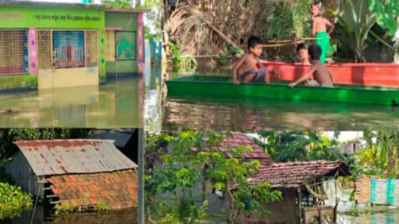 শার্শায় উজান থেকে নেমে আসা পানিতে গ্রাম প্লাবিত, দুর্ভোগে শতাধিক পরিবার