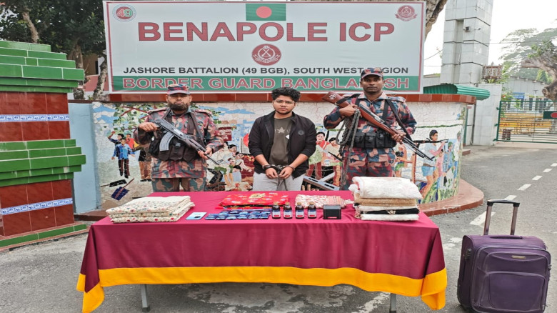 বেনাপোলে বিজিবির অভিযানে মাদকদ্রব্য ও চোরাচালান পণ্যসহ ভারতীয় এক নাগরিক আটক