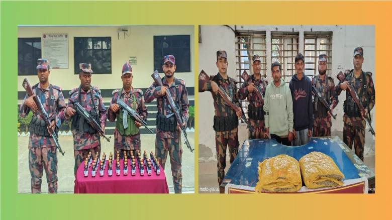 সীমান্তে দুইজন আসামিসহ মাদকদ্রব্য ও চোরাচালানি মালামাল জব্দ